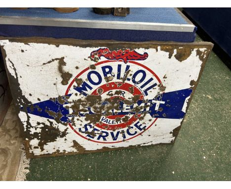 Vintage enamel sign marked 'Mobil Oil Service', 96cm wide