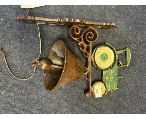 Reproduction cast metal wall bell with tractor mount