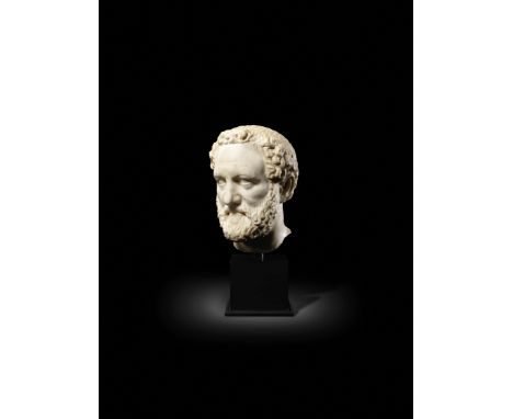  A Roman marble portrait head, probably Thucydides Circa 150-175 A.D.The face naturalistically carved and gazing slightly to 