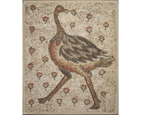  A Late Roman marble mosaic panel Circa 4th-5th Century A.D.Depicting an ostrich, composed of tesserae in various shades of p