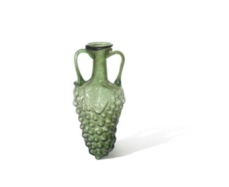  A Roman green glass grape amphoriskos Western Empire, circa 2nd-3rd Century A.D.The body mould blown in the form of a natura