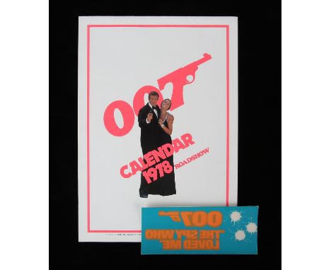 James Bond: Japanese 1978 Roadshow Calendar for The Spy Who Loved Me and a vintage sticker (2).  Provenance: Part of the Stev