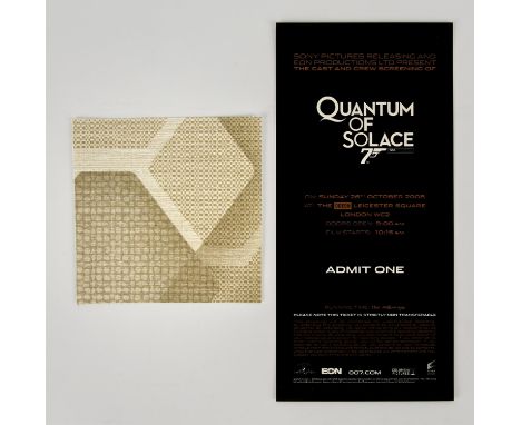 James Bond -  Quantum of Solace (2008) - Cast and Crew Screening Ticket for Leicester Square;  together with a 10 x 10cm piec