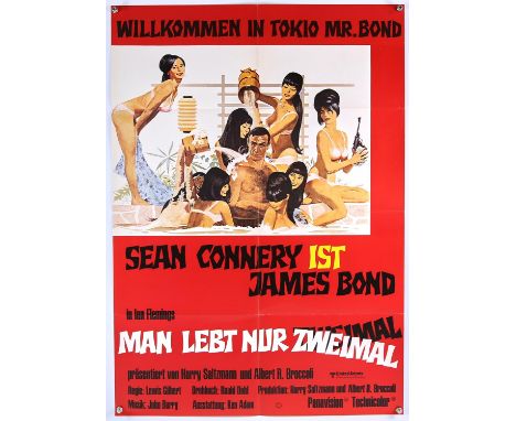 James Bond: Dr. No (1970s re-release) German A1 poster, United Artists, starring Sean Connery, folded, together with You Only