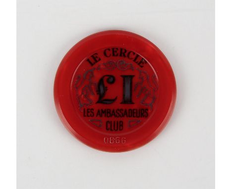 James Bond - Dr No (1962) Le Cercle £1 casino jeton chip. Le Cercle plaques and jetons were used as film props in the scene w