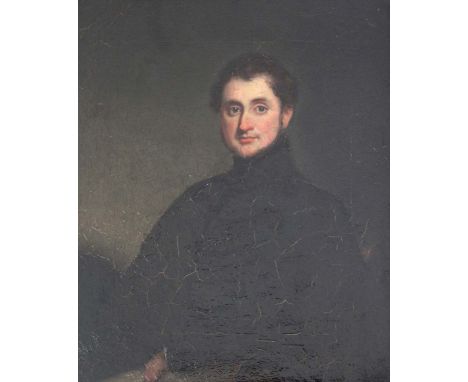LAM QUA (also known as KWAN KIU CHEONG) (1801-1860) PORTRAIT OF A GENTLEMAN Seated half length, wearing a dark tunic and buff