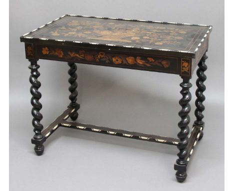 FLEMISH MARQUETRY GAMES TABLE, 19th century, the reversible top inlaid with a basket of flowers inside ebony and ivory bandin