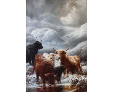 ROBERT WATSON (1865-1916) IN THE DEEP MIDWINTER: CATTLE; SHEEP A pair, both signed and dated 1901, oil on canvas Each 75 x 49