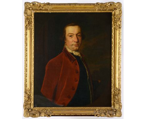 FRANS VAN DER MIJN (1719-1783) PORTRAIT OF WALTER HAWKSWORTH (1723-1760) Quarter length, wearing a red coat and a dark waistc