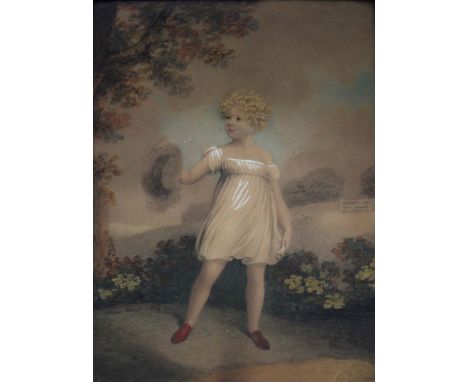 ADAM BUCK (1759-1833) PORTRAIT OF A CHILD Standing full length, wearing a white dress and red shoes, holding a hat, signed an