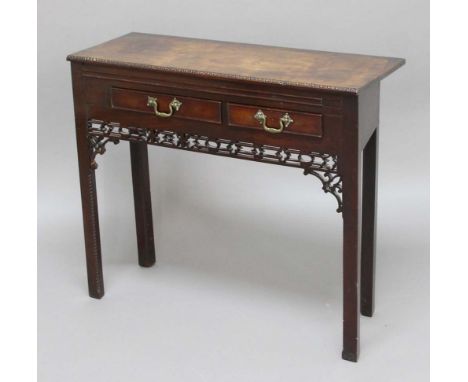 MAHOGANY CHIPPENDALE STYLE SIDE TABLE, 19th century, in the Chinese style, with two short drawers above a fretwork frieze and