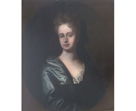 FOLLOWER OF CHARLES D'AGAR (1669-1723) PORTRAIT OF MISS PRICE Quarter length, wearing a blue dress and mantle, within a paint