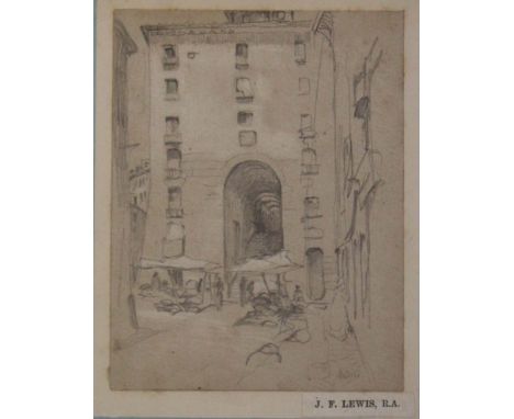 JOHN FREDERICK LEWIS, RA (1804-1876) A MARKET SQUARE IN MADRID Inscribed Madrid, pencil with touches of white heightening 13.