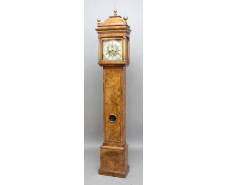 WALNUT LONGCASE CLOCK, the brass dial with a 10 1/4" silvered chapter ring, subsidiary seconds dial and date aperture, inscri