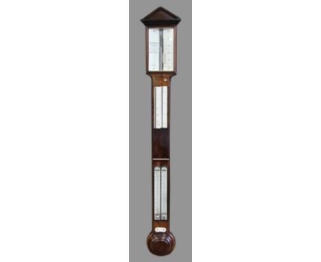 ANDREW ROSS MAHOGANY STICK BAROMETER, circa 1870, No. 20, the temple pediment above a scale inscribed Andw. Ross/(Inventor)/,