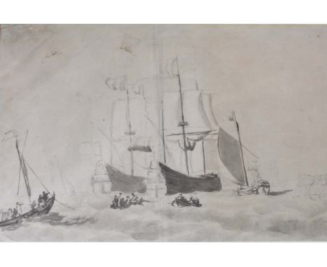 A GROUP OF FIVE `OLD MASTER` DRAWINGS comprising works in the style/manner of Willem van de Velde (marine, see illus.), after