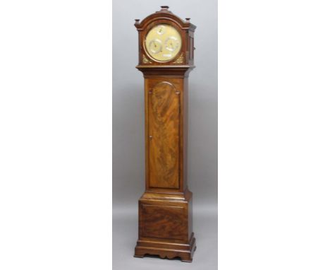 MAHOGANY LONGCASE REGULATOR, the 10 1/2" dial with three silvered rings for hours, minutes and seconds and inscribed Dk Higgi