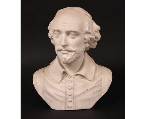 Shakespeare, a 19th century parian bust of the subject wearing period costume, lacking socle, 25cm highCondition report: Surf