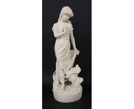 New Friends, a Copeland parian figure with small dog, modelled by Vivien Hale 1883, impressed title and marks, 45cm highCondi