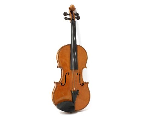 A 19th Century French violin, inscribed internally 'Repare par N.L. Souchette a Angers m. 1869', of light caramel colour, the