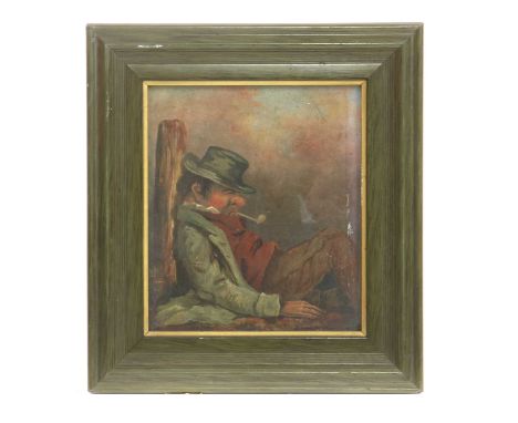 English School, 19th Century,Sleeping man with pipe and hat, after a night on the tilesoil on artist's board19 x 16cmConditio