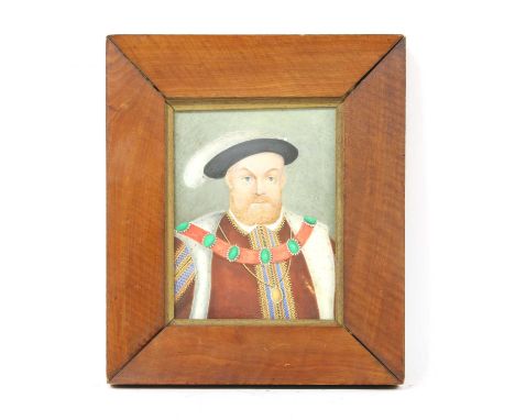 A miniature portrait on ivory of Henry VIII, unsigned, image; 13.5cm x 10cmCondition report: no obvious damagegood condition 