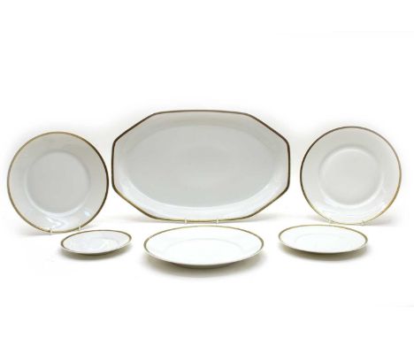 A Paul Muller dinner service, comprising sixteen dinner plates, fifteen side plates, thirteen tea plates and two meat plates,