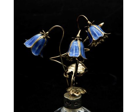 A silver &amp; enamel bouquet of harebells, by Sarah Jones, London 1986, the three flower heads with mauve enamel, also, thre