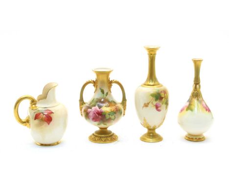 A Royal Worcester hand-painted and gilt heightened vase, 20th century, by Ethel Spilsbury, decorated with roses, 19cm high, a