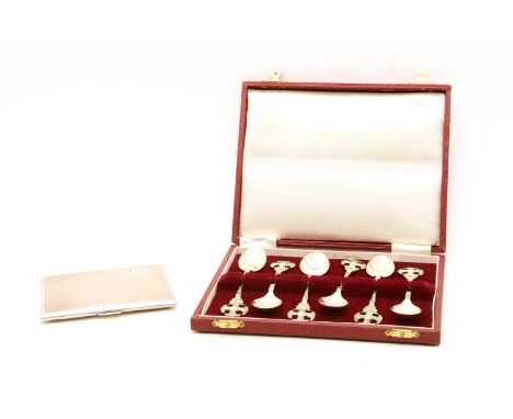 A silver cigarette case, by W.T. Toghill &amp; Co, Birmingham 1947, with engine turned decoration and engraved cipher, togeth
