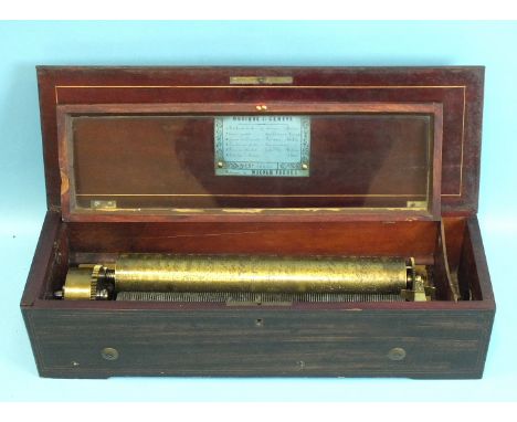 A Nicole Freres cylinder music box playing six airs, No.36688, Gamme No.1122, the single 35cm cylinder with two-piece comb, s