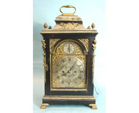 John Pritchard, London, a George III ebonised bracket clock, the sarcophagus top with gilt metal mounts and corner pineapple 