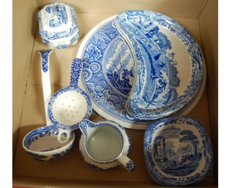 A small collection of Spode Italian blue & white table wares to include a small tureen and cover, ladle, jug, etc Condition R