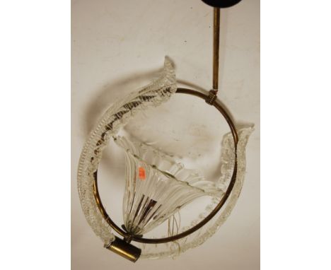 A mid 20th  century brass framed and Murano glass mounted hanging ceiling light fitting