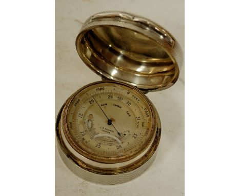 An Edwardian silver cased pocket barometer, having silvered dial signed J C Vickery of London, case by John Collard Vickery, 