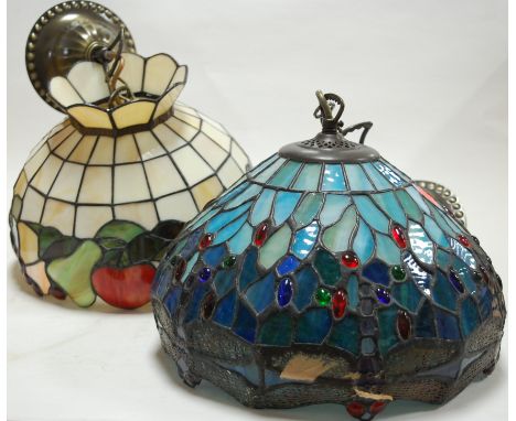 Two Tiffany style leaded glazed ceiling light fittings