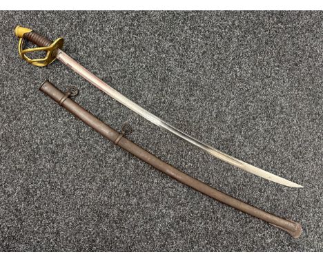 U.S. Civil War Model 1860 Light Cavalry Sword with curved fullered blade, maker marked "C&amp;J", 915mm in length. Leather wa