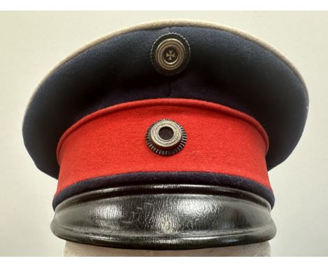 WW1 Imperial German Army Reservists Cap with both cockades. Lining has remains of paper lael with original owners name "Wesse