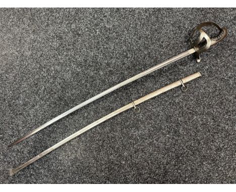 Prussian 1852 Pattern Light Cavalry Sword with curved fullered blade with etched decoration to both side "Damast Stahl" with 