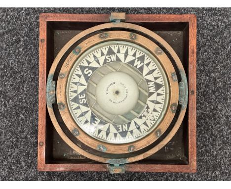 WW2 US Ships Compass. Maker marked "Richie of Boston". Complete in wooden case, no lid. Working order. 