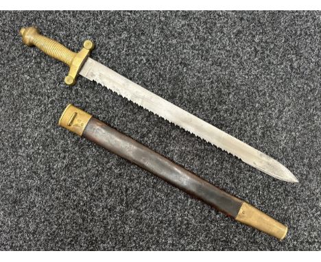 Swiss Short Sword with single edged blade with Saw Back upper edge, 510mm in length. Maker marked "Wester & Co. Solingen". Le