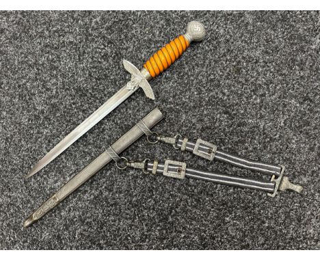 WW2 Third Reich 2nd Pattern Luftwaffe Dagger with double edged blade 252mm in length maker marked "Rudolf Buchel, Solingen-Me