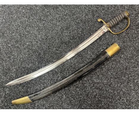 Victorian Police Hanger Sword with curved fullered blade 610mm in length with etched maker mark "Parker, Field &amp; Son, 233