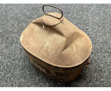 Royal Engineers Officers Helmet Tin. Remains of name painted to lid "Capt Morgan, RE". Dented overall. Maker plaque to interi