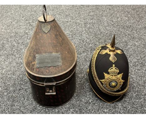 Edwardian British Officers Blue Cloth Helmet for 1st Volunteer Battalion York &amp; Lancaster Regiment complete with helmet p