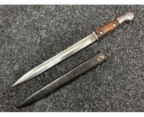 WW1 Imperial German Mauser S14 Aushilfs-Seitengewehr Ersatz Bayonet. Single edged fullered blade 306mm in length. Maker marke