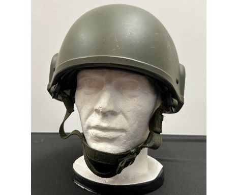 British Helmet Combat GS Mk 6 size large dated 1987. No cover. NATO Stoch number 8415-99-132-6007. Complete with liner and ch