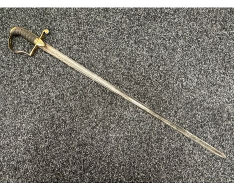 Georgian Royal Navy Warrant Officer’s Sword with fullered single edged blade with engraved decoration, 763mm in length. Brass