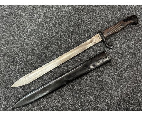 WW1 Imperial German Mauser 95/05 Butcher Bayonet with fullered single edged blade 367mm in length. Sawback edge removed. Make
