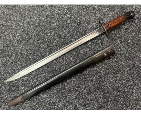 WW1 British 1907 Pattern Bayonet with single edged fullered blade 433mm in length with makers mark "EFD" for Enfield and date